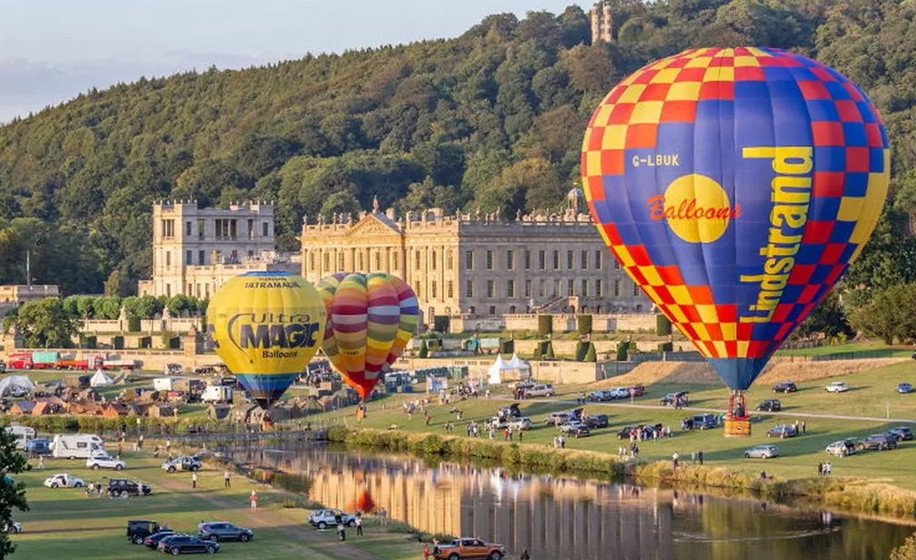 Large Balloons ascending over Chatsworth House